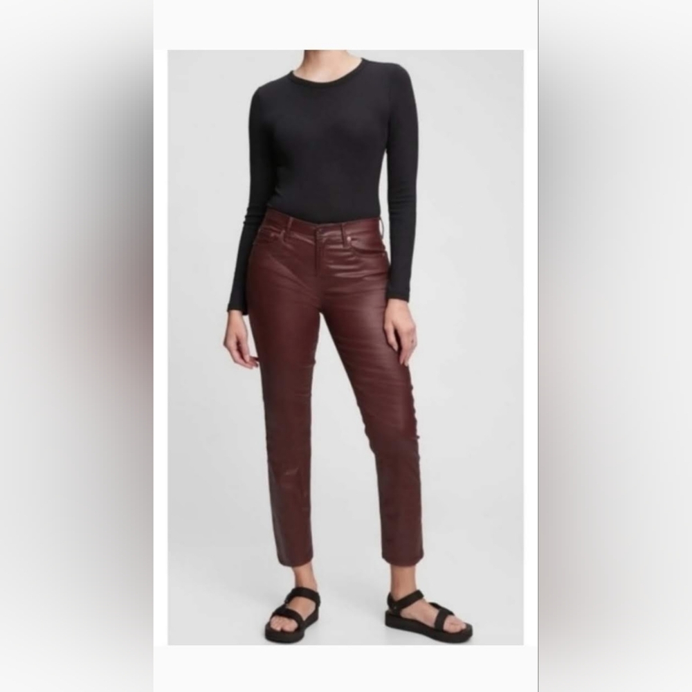 NWT! Summer Vintage Slim Mid Rise Red Wine Faux Leather Women's Party Jeans 2P